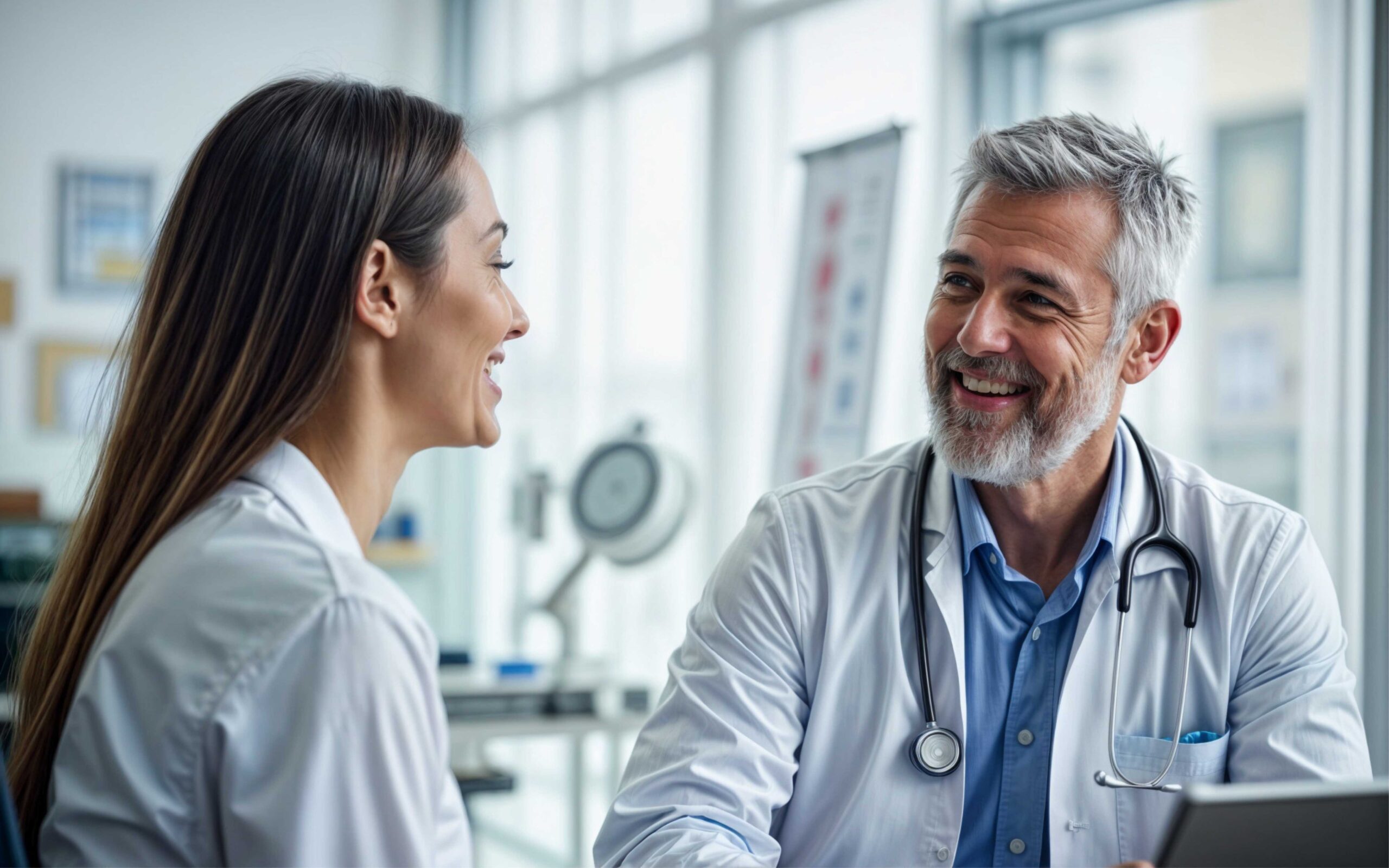 1 smiling-doctor-woman-talking-hospital-room